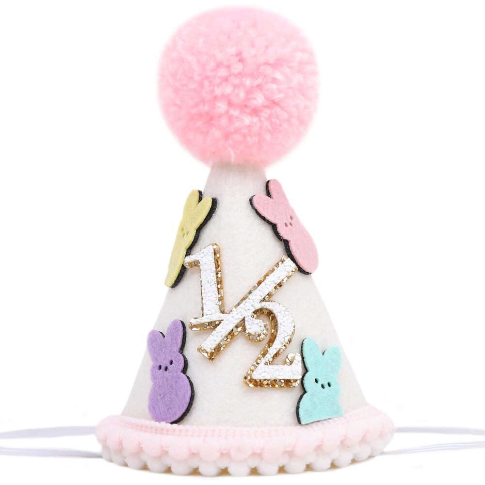 2366 Colorful Bunny 1/2 Birthday Hat - Bunny 6 Months Birthday